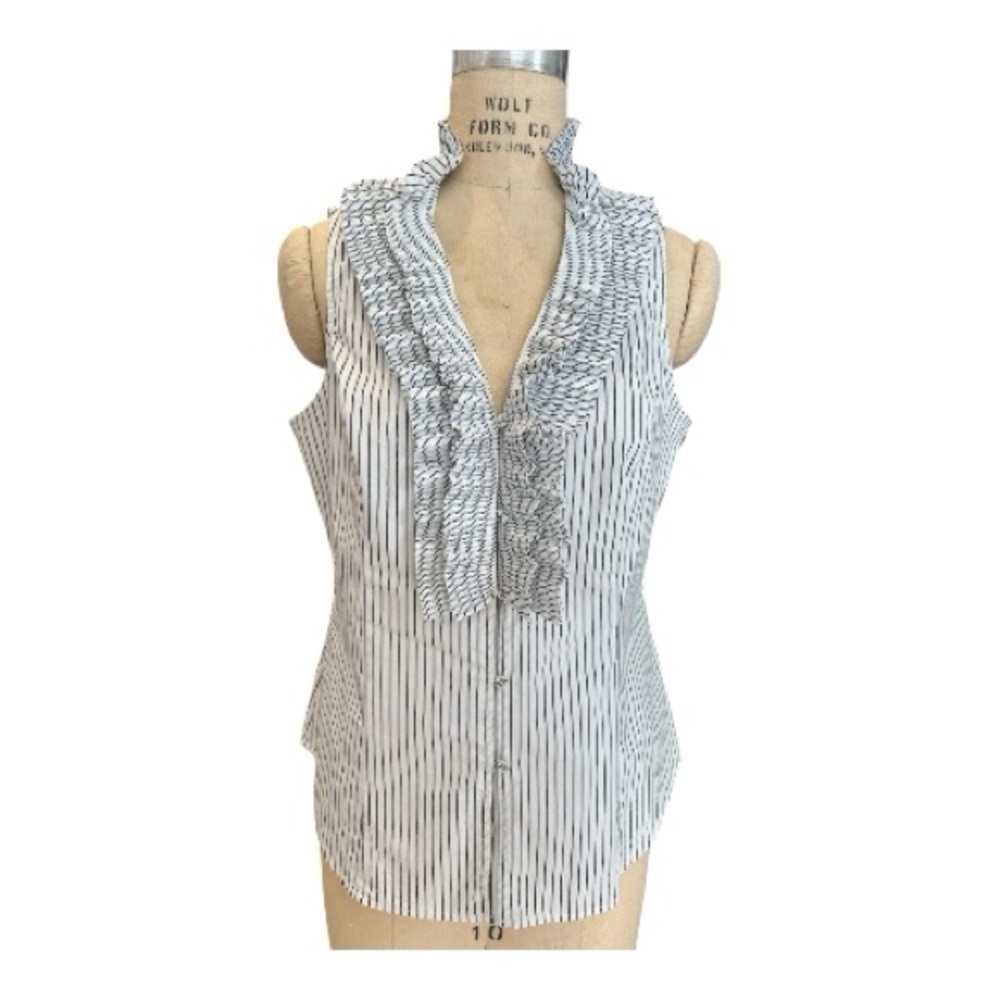 White House Black Market Striped Ruffle Sleeveless Women Blouse size 10